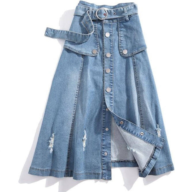 Soho Superwoman Summer Blue Denim Long Split skirt