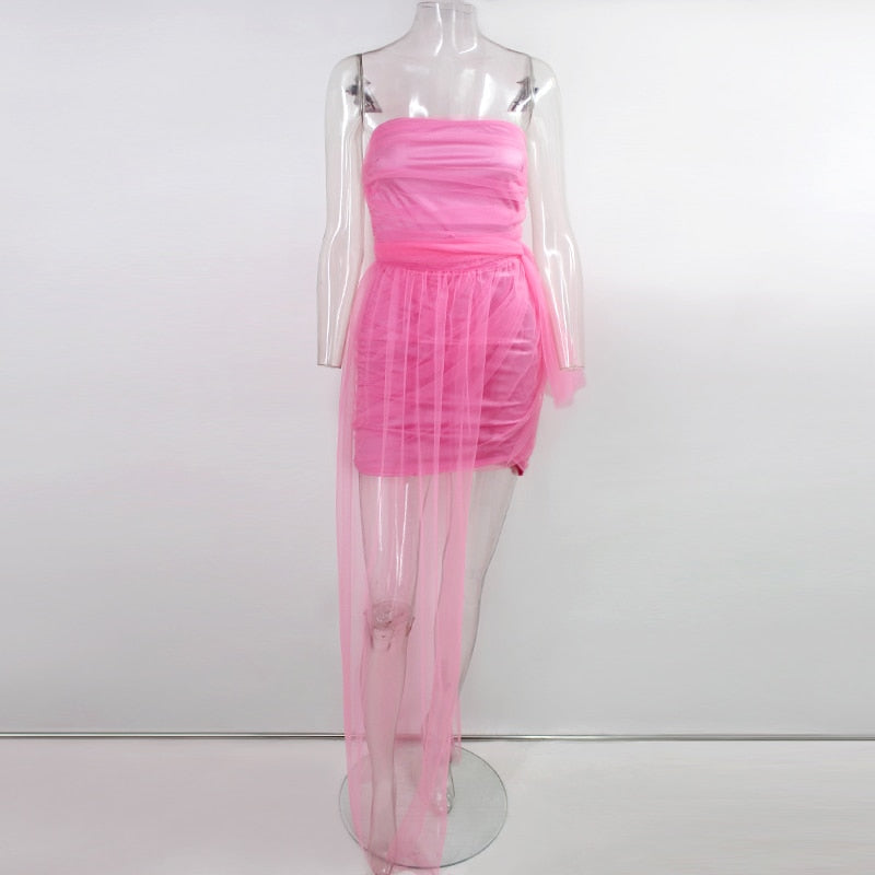 Neon Summer Strapless Lace Party dress