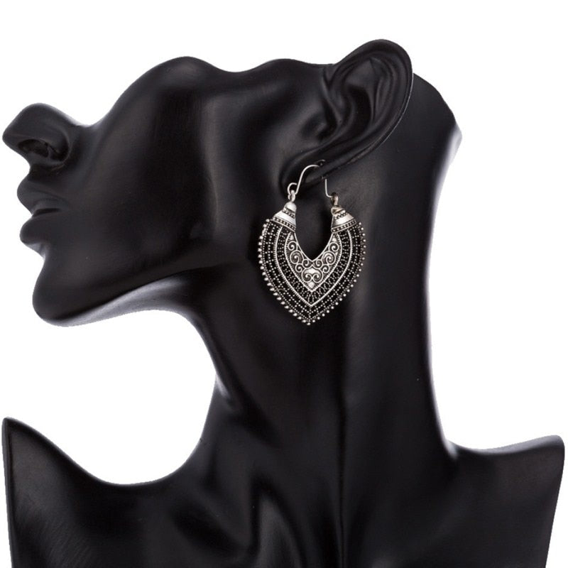 Bohemian Vintage Heart Flower Drop earrings