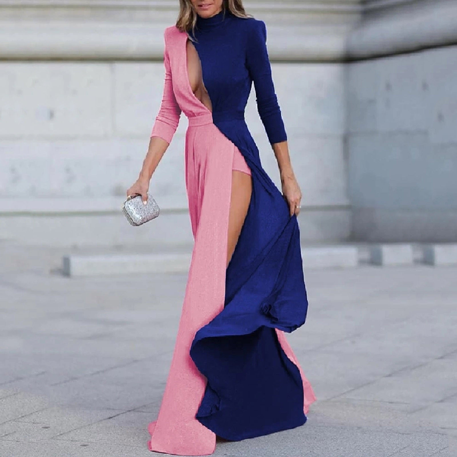 Mocking Neck Cut Out Contrast gown