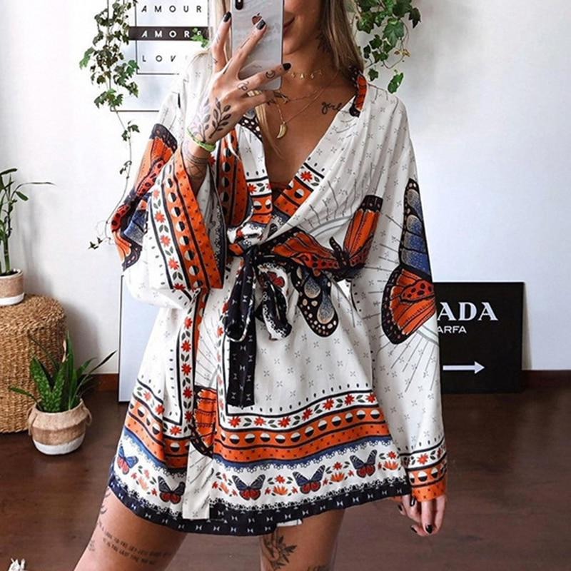 Loose Vintage Butterfly Print dress