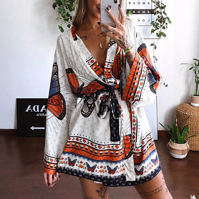 Loose Vintage Butterfly Print dress