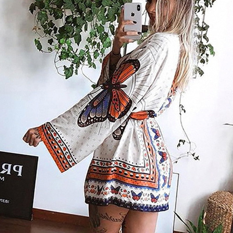 Loose Vintage Butterfly Print dress