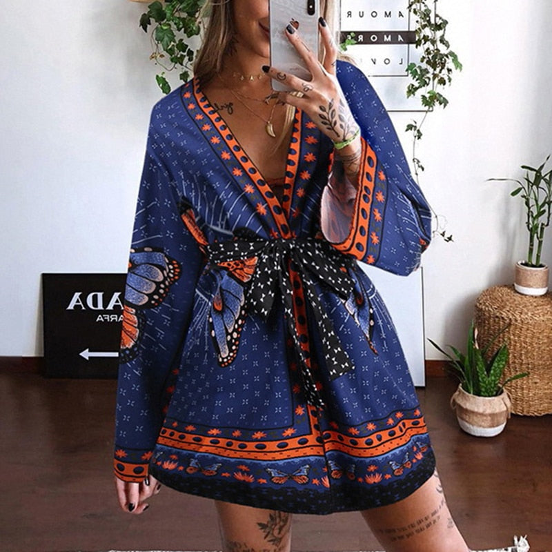 Loose Vintage Butterfly Print dress