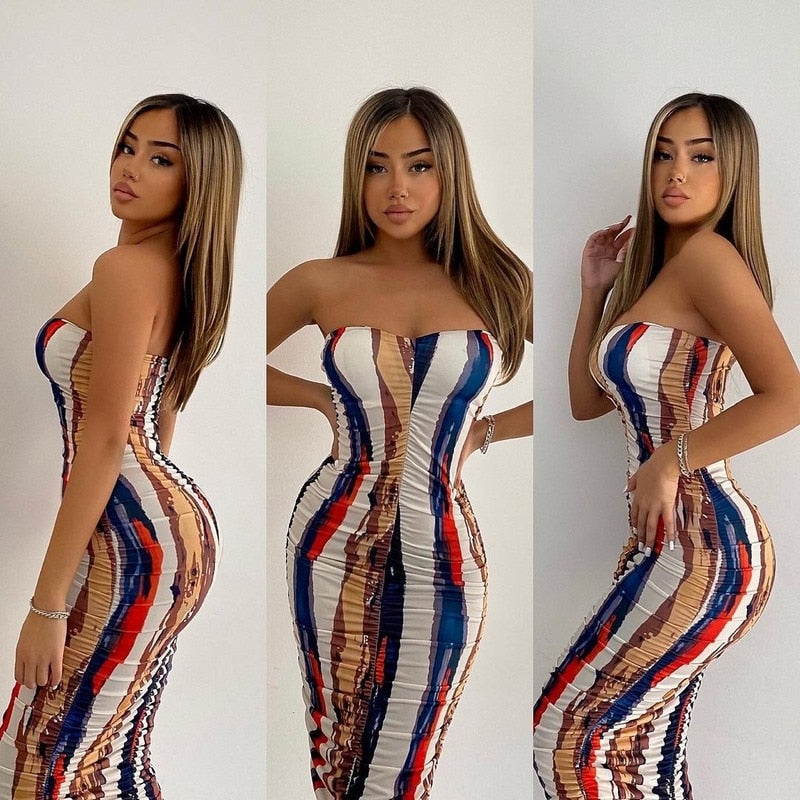 Strapless Striped Print Tube dress