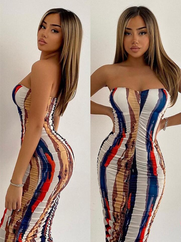 Strapless Striped Print Tube dress