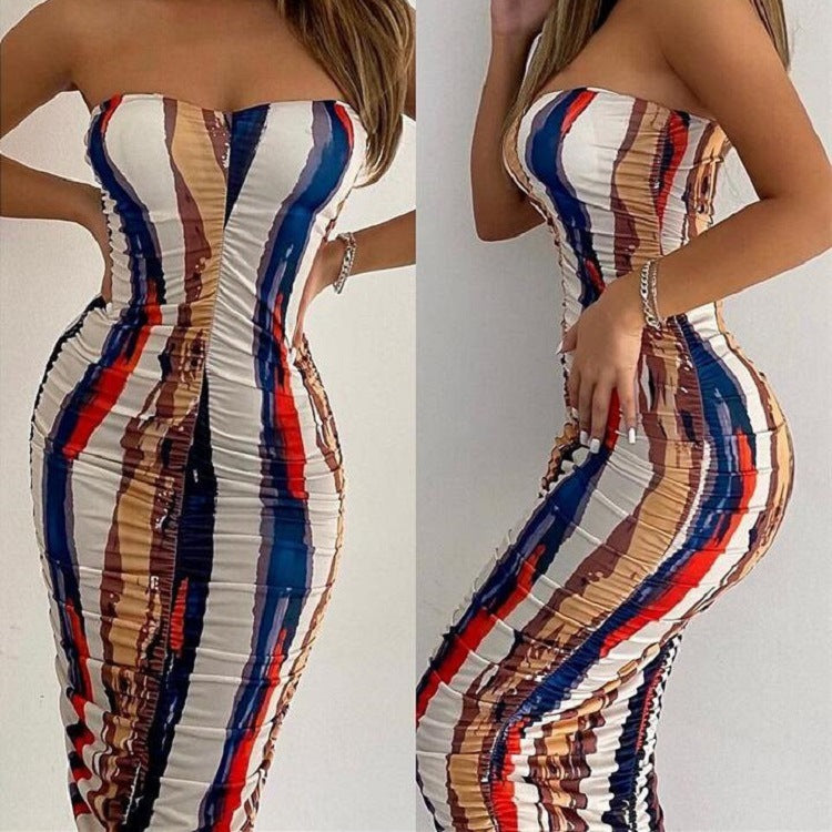 Strapless Striped Print Tube dress