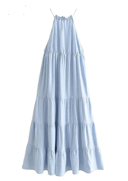 Vintage Linen Ruffle Trim Halter dress