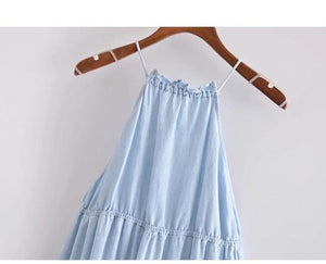 Vintage Linen Ruffle Trim Halter dress