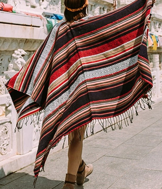 Vintage Gypsy Hippie Knit Poncho cape