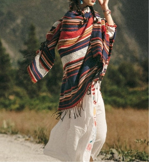 Vintage Gypsy Hippie Knit Poncho cape
