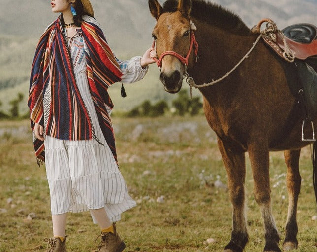 Vintage Gypsy Hippie Knit Poncho cape