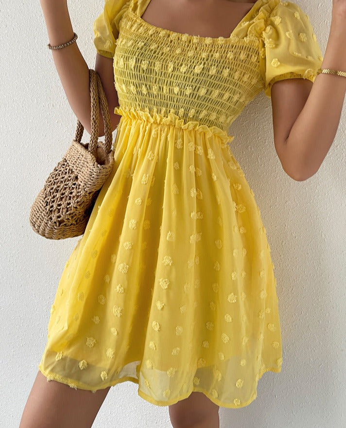 Vintage Egg Yolk Yellow Chiffon Puff Loose Ruffle dress