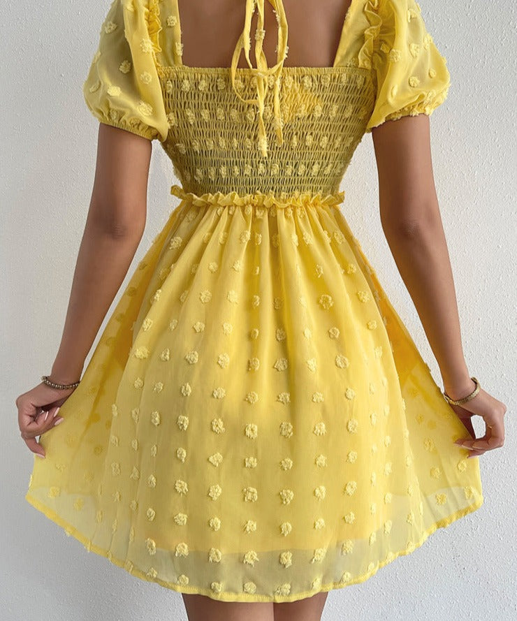 Vintage Egg Yolk Yellow Chiffon Puff Loose Ruffle dress