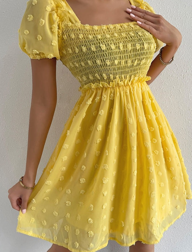 Vintage Egg Yolk Yellow Chiffon Puff Loose Ruffle dress