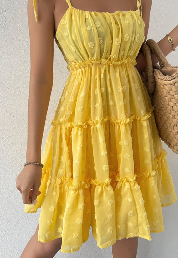 Vintage Egg Yolk Yellow Chiffon Puff Loose Ruffle dress