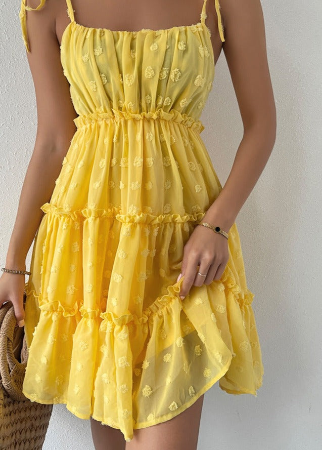 Vintage Egg Yolk Yellow Chiffon Puff Loose Ruffle dress