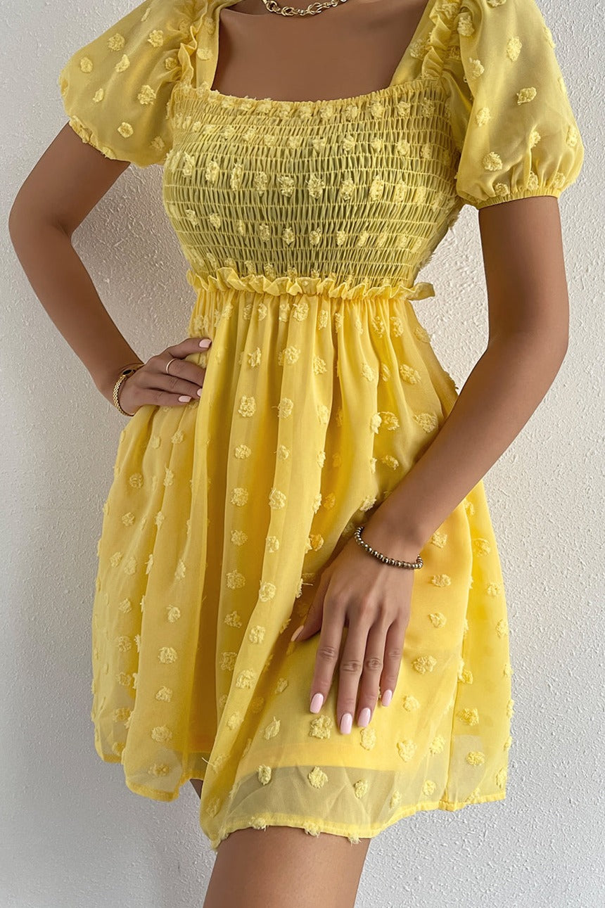 Vintage Egg Yolk Yellow Chiffon Puff Loose Ruffle dress