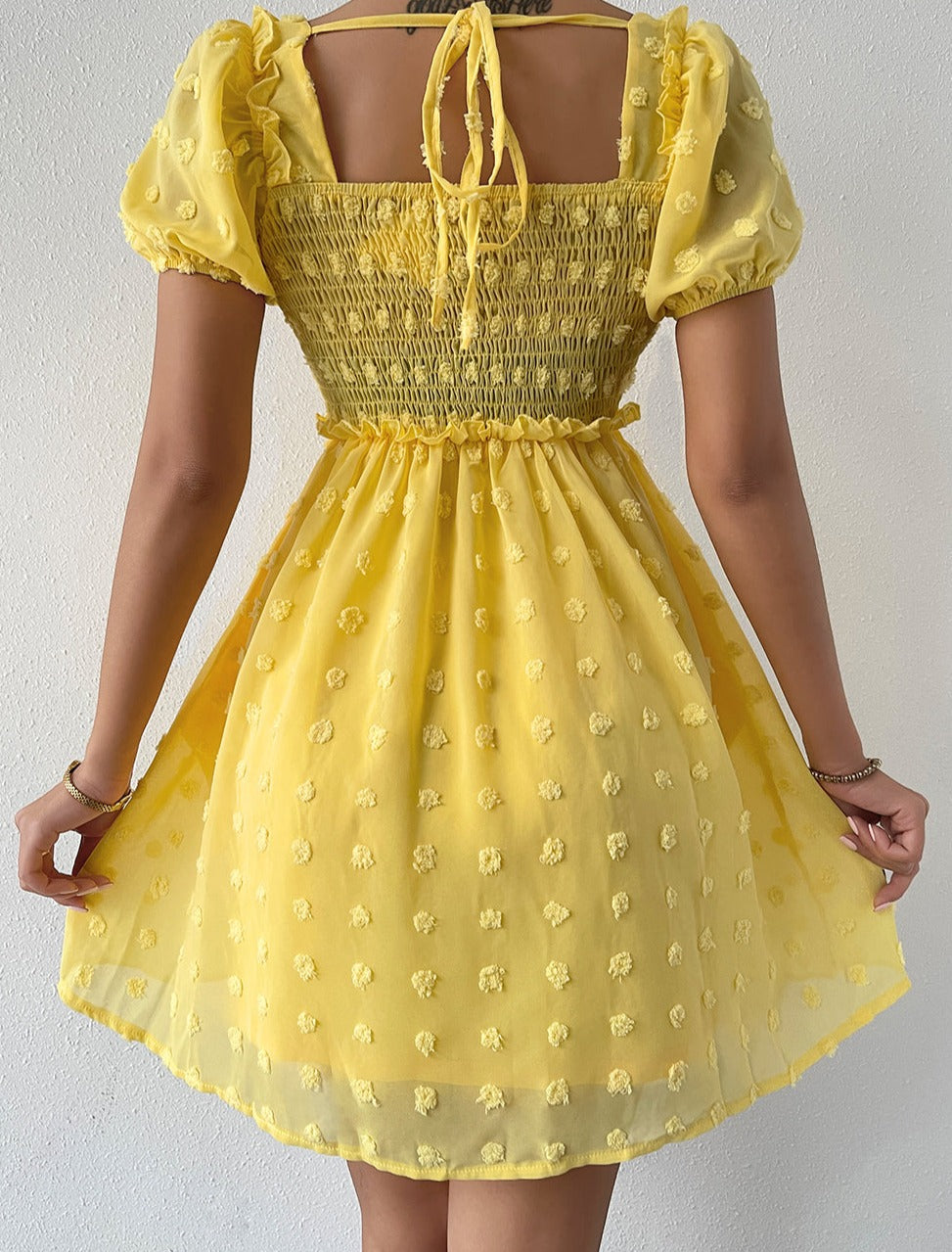 Vintage Egg Yolk Yellow Chiffon Puff Loose Ruffle dress