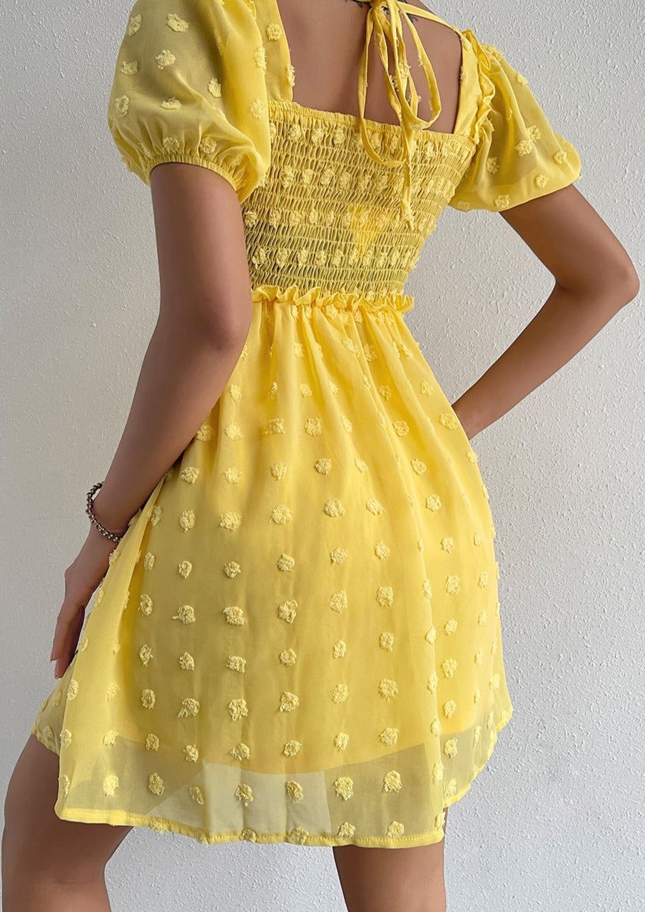 Vintage Egg Yolk Yellow Chiffon Puff Loose Ruffle dress