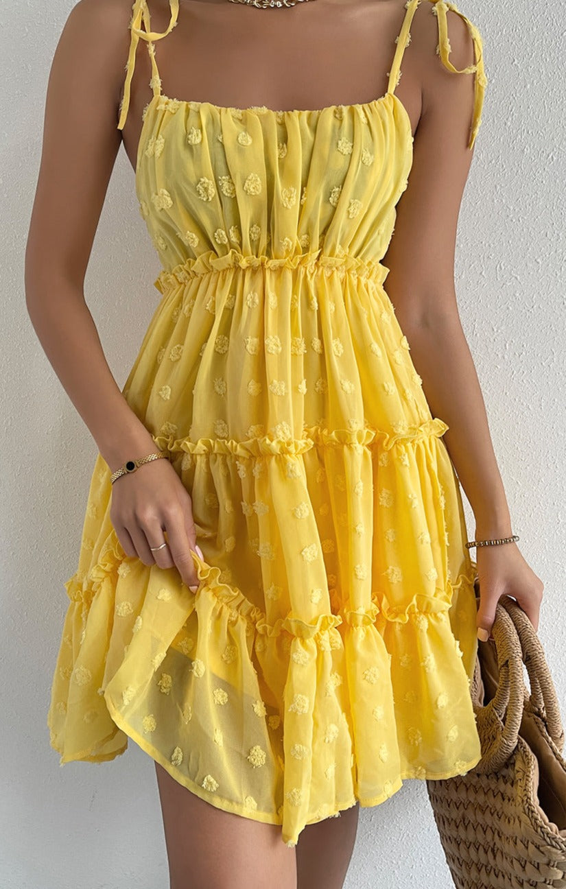 Vintage Egg Yolk Yellow Chiffon Puff Loose Ruffle dress