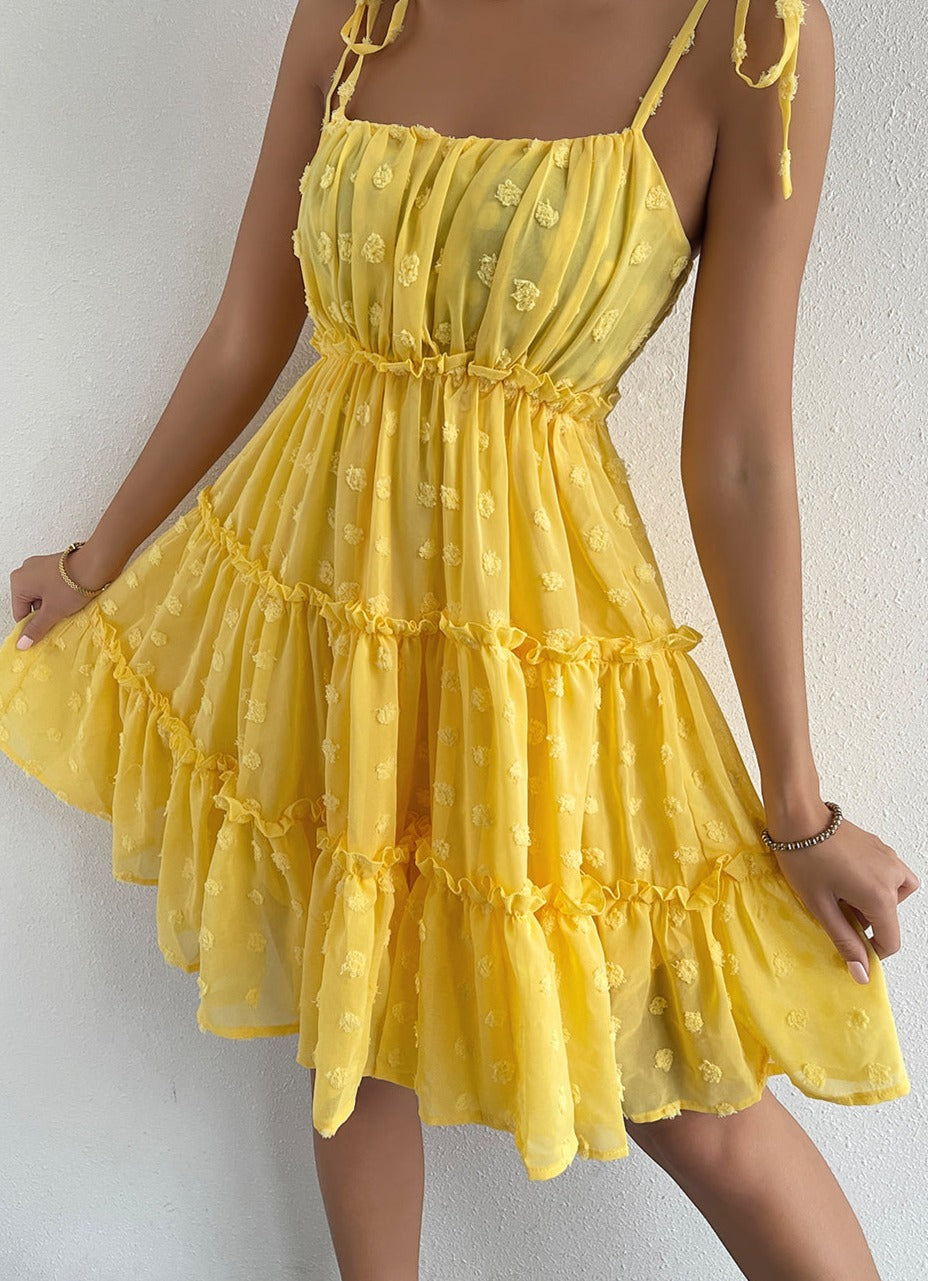 Vintage Egg Yolk Yellow Chiffon Puff Loose Ruffle dress