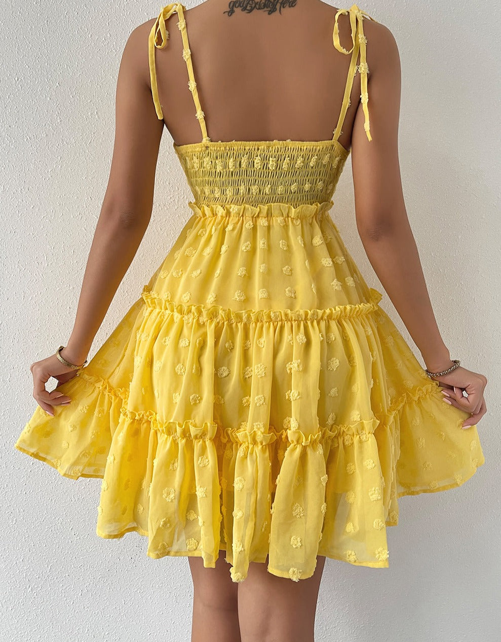 Vintage Egg Yolk Yellow Chiffon Puff Loose Ruffle dress