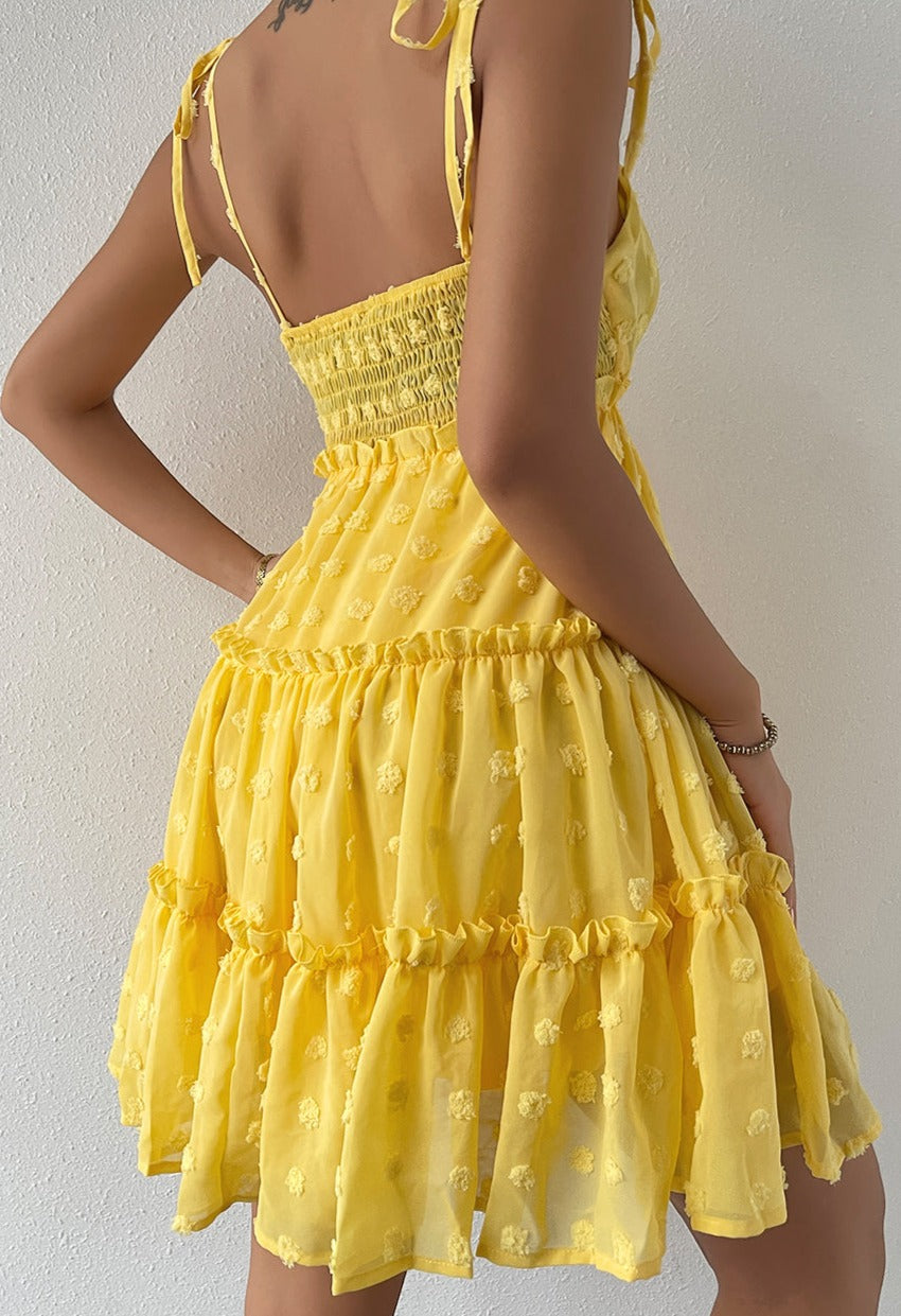 Vintage Egg Yolk Yellow Chiffon Puff Loose Ruffle dress