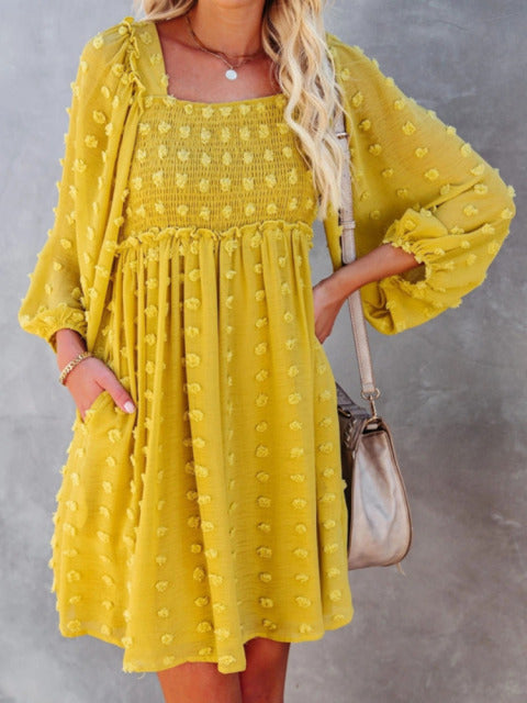 Vintage Egg Yolk Yellow Chiffon Puff Loose Ruffle dress