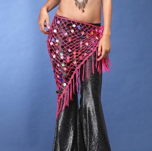 Hippie Chic Long Tassel Stretch Crochet Sequin Belly Dance Hip scarf