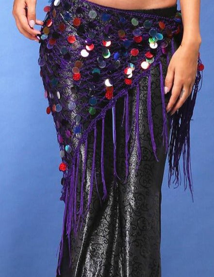 Hippie Chic Long Tassel Stretch Crochet Sequin Belly Dance Hip scarf