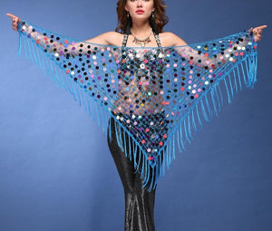 Hippie Chic Long Tassel Stretch Crochet Sequin Belly Dance Hip scarf